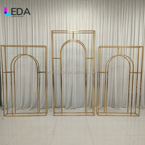 LEDA Custom Wedding <b>Backdrop</b> <b>Stand</b> Indian Style Shiny Gold Stainless Steel Wedding Arch Hollow Entrance Door for Events Decor - Product Image 5