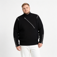 Sweat-shirts en tricot personnalisés OEM pour hommes, col roulé noir décontracté, manches longues, avec demi-fermetures éclair sur les poignets et les épaules