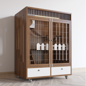 <span class=keywords><strong>Jaula</strong></span> grande para gatos de dos pisos, gabinete de hierro sólido de espacio libre para el hogar, bandeja de Villa, botón a presión, bandeja de plástico fácil de usar, embalaje - Product Image 4
