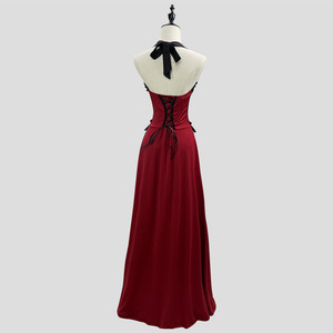 Wine Red Hooded Cape Costume For Women Cosplay Halloween Party Dress Adult Role Play Costume Long Velvet Cloak With Black Lacing - Product Image 4