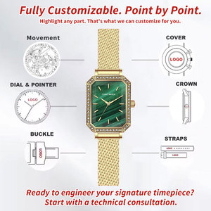 新しいトレンドのゴールド高級ビジネススポーツアンティーク女性用レトロスクエアケースクォーツ腕時計、ダイヤモンドアクセント付きステンレススチールバンド - Product Image 2