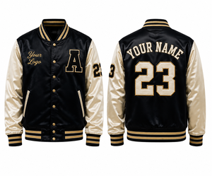 Veste universitaire en satin brodée avec logo personnalisé pour hommes, veste bomber à boutons pression, col côtelé, patch personnalisé OEM - Product Image 3