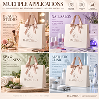 Sac cadeau de luxe personnalisé en carton recyclé avec logo, dorure à chaud et nœud en ruban pour marques de mode et salons de beauté