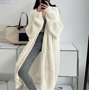 Cardigan Elegante de Tamanho Grande para Mulheres Estilo Coreano Outono Inverno Cardigan Longo de Tricô Grosso - Product Image 6