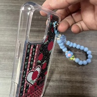 Coque de téléphone de luxe en TPU à motif floral avec chaîne pour Samsung M17 M07 F56 M56 M44 et coque arrière scintillante pour femmes pour iPhone 17 16 15 14 13 12 11
