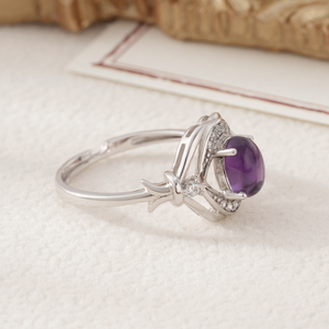 YBO, venta directa, joyería fina, anillos de dedo de Plata de Ley 925 para mujer con corte ovalado Natural amatista CZ para bodas - Product Image 4