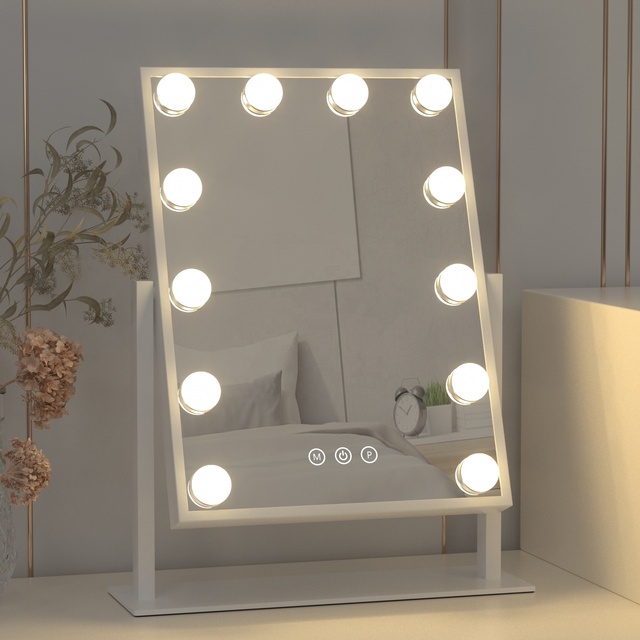 Vanity Mirror with Lights Tabletop Makeup Mirror with 12 LED Lights Smart Touch Control 3 Colors Light Mirror