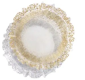 Недорогие стеклянные тарелки с серебряным ободком для свадьбы, набор блестящей стеклянной посуды