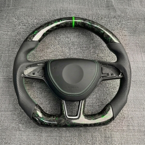 Volante de Fibra de Carbono Forjado Personalizado con Cuero y LED Compatible con <span class=keywords><strong>Skoda</strong></span> Kodiaq Yeti Octavia <span class=keywords><strong>RS</strong></span> Fabia <span class=keywords><strong>RS</strong></span> - Product Image 1
