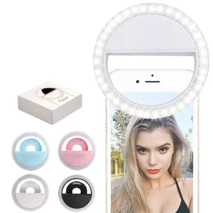 Kunden spezifisches LED-Licht Clip auf Handy Selfie Blitzlicht Ring 28pcs Lampen wiederauf ladbare Selfie Ring Licht