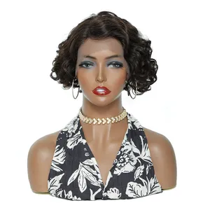 Perruque Bob Lace Frontal Wig brésilienne Remy naturelle, cheveux courts, coupe Pixie, vague naturelle, à la mode, 13x1, bon marché, pour femmes