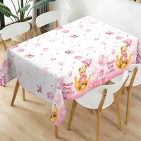 Nappe de fête d'anniversaire en plastique PE jetable, imperméable, anti-taches, motif ours de dessin animé, pour le 1er anniversaire