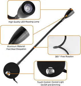 <strong>Reading</strong> <strong>Lamp</strong> Wall Mounted Bedside <strong>Lamp</strong> Touch 3W Dimmable LED <strong>Reading</strong> <strong>Lamp</strong> <strong>Bed</strong> with Switch USB Flexible Gooseneck <strong>Reading</strong> Light - Product Image 1