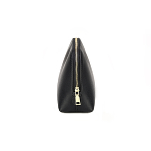 ZENOS Minimalist Genuine Leather Cosmetic <b>Bag</b> Medium Size Zipper Closure Portable Makeup Case <b>Black</b> - Product Image 3