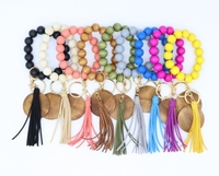 Porte-clés Vintage en bois extensible, diverses séries, disque en bois monogramme, daim, gland, porte-clés, Bracelet élastique