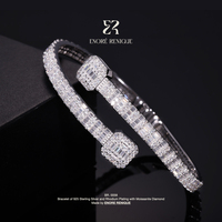 Bracelets et Joncs en Cristal de Glace, Joncs en Moissanite VVS Taille Baguette, Bijoux en Or Blanc et Argent Sterling 925 pour Hommes