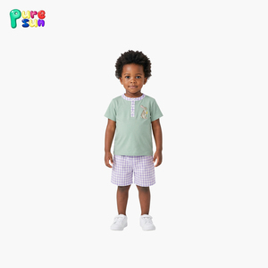 Conjunto de Roupas Infantis Personalizado de Manga Curta da Puresun, Roupas de Algodão para Meninos com Bordado - Product Image 2