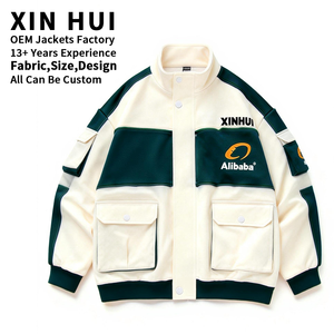 Chaqueta de invierno de lona de lujo personalizada, gruesa, con forro polar largo, estilo urbano, corte holgado, bloques de color, multibolsillos para hombre - Product Image 1