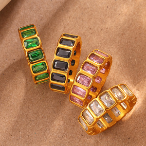 Fashion <b>Rings</b> <b>Set</b> Multi Color Stone <b>Gold</b> Rim Geometric Shape Party Women's Jewelry - Product Image 3