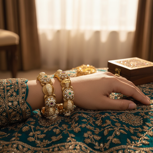 <b>Gold</b> Plated Pota Stone and Meenakari Openable <b>Bangles</b> <b>Set</b> Fine Jewelry Collection - Product Image 3