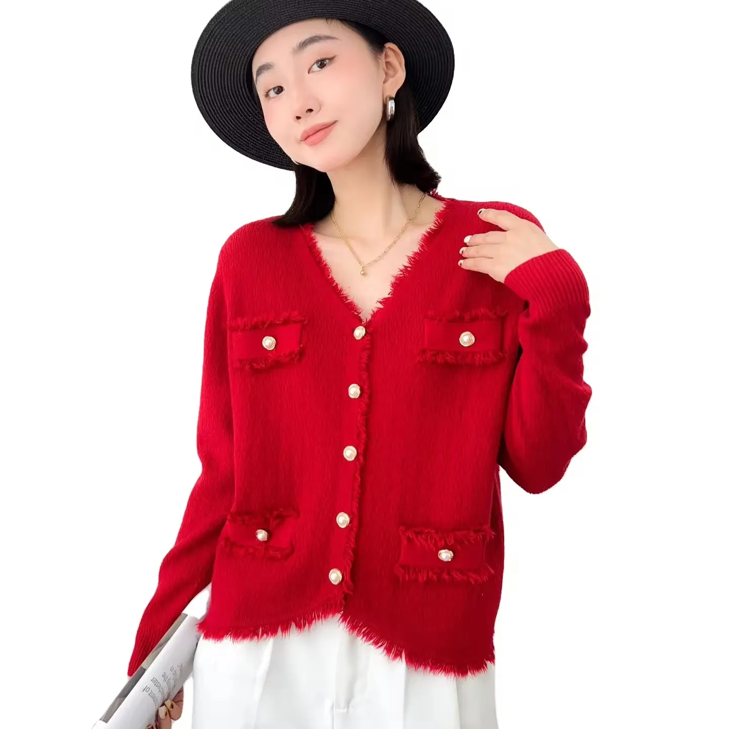 Damen koreanische kleine duft-Justika Pullover kurzer Mantel weibliche gestrickte Oberbekleidung Kleidung Design Sinnes-Temperament-Justika