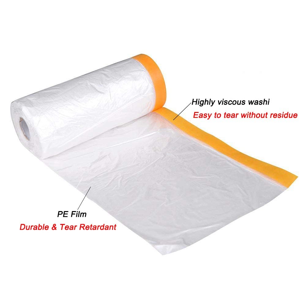 Wholesale Pre-Taped Self-Adhesive Washi Paper Masking Film Disposable Car Painting Automotive Protection with Paper Tape