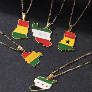 Venta caliente mapas creativos <span class=keywords><strong>de</strong></span> África América del Sur Bolivia <span class=keywords><strong>Ghana</strong></span> banderas nacionales joyería <span class=keywords><strong>de</strong></span> acero inoxidable collares colgantes al por mayor - Product Image 4