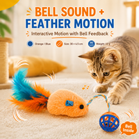 Jouet interactif pour chat avec souris à plumes et boule à clochette