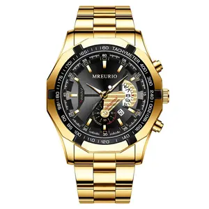 Latest Design Creative waterproof non-mechanical large dial oversized High Quality Golden Luxury calendar Quartz Men Wrist Watch