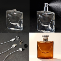 Botella de Perfume Cuadrada de Vidrio Transparente de Lujo - Revestimiento Interior de Embudo con Tapa de Aleación de Zinc/Pulverizador de Niebla Fina Recargable