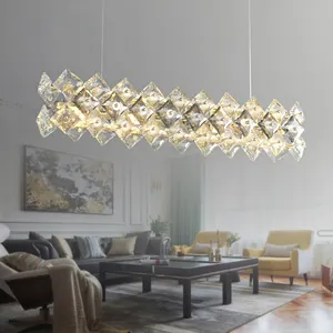 Groothandel Rechthoek Crystal Hangers Lamp Armaturen Boerderij Keuken Eiland Koper Materiaal Opknoping Lichten