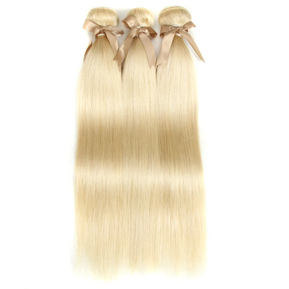 Sleek 613 Blond Rechte Golf Remy Ruwe 100% 10-26 Inches 10A Grade Nertsen Cuticula Uitgelijnd Virgin Human Braziliaanse haar Bundels