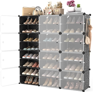 Organizador de Sapatos Portátil com Porta Empilhável Armário de Armazenamento de Sapatos de Montagem Fácil Organizador de Sapatos Ajustável de Plástico - Product Image 1