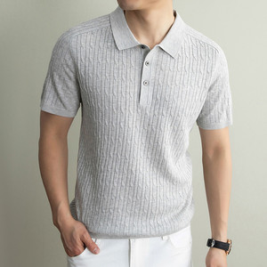 เสื้อโปโลผู้ชาย แขนสั้น สีเทา ผ้าถักลายเคเบิ้ล สไตล์ลำลองสำหรับธุรกิจ ใส่ได้ในฤดูร้อน ไซส์ M L XL 2XL 3XL - Product Image 1