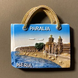 Customized Greece Paralia Beach Hotel Tourism Commemorative Resin 3D Handbag fridge magnet