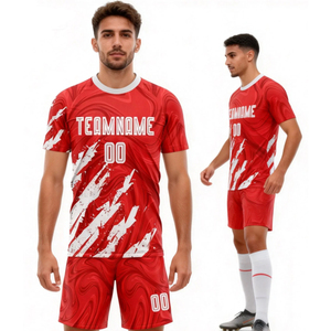 Último Diseño Personalizado de Uniformes de Fútbol para Clubes, Camisetas con Cuello Redondo, Malla Oversize, Jersey Rojo para Hombre - Product Image 2