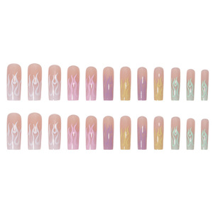 Vente en gros de faux ongles carrés <span class=keywords><strong>flamme</strong></span>, 24 pièces, couleurs mélangées, longs ongles colorés, pose d'ongles, art des ongles, emballage personnalisé avec logo - Product Image 2
