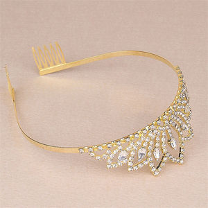 Elegante corona de pelo de aleación chapada en oro Tiara de diamantes de imitación para niñas Boda nupcial Cumpleaños conjunto de joyería de Graduación - Product Image 3