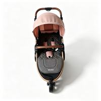Poussette bébé convertible 3-en-1 avec cadre doré, mode nacelle et grand rangement pour nourrissons et tout-petits