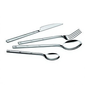 Juego de Cubiertos de 4 Piezas con Diseño de Líneas, Acero Inoxidable, Color Plateado, Cuchara, Tenedor, Cuchillo y Cuchara para Bebé a Precio de Mayoreo - Product Image 1