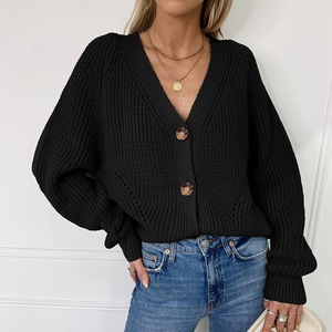 Autumn Winter Women's V-Neck Button Knitwear Sweater <strong>Long</strong> <strong>Balloon</strong> <strong>Sleeve</strong> <strong>Cardigan</strong> - Product Image 5