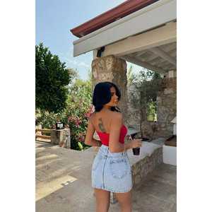 Casual Red Window Detail <b>Bodysuit</b> with <b>Tummy</b> <b>Control</b> Feature Skinny Fit Knitting Fabric Above Knee Length for All Seasons - Product Image 1