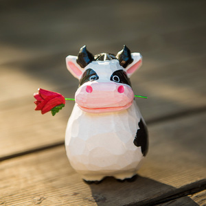 Figuras de buey de madera hechas a mano por Shengx, venta al por mayor, pequeñas vacas con grabados reales, para escritorios de oficina, artesanías para coches. - Product Image 2