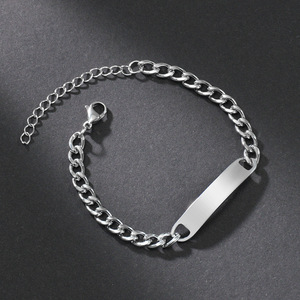Bracelet pour homme en acier inoxydable large avec plaque d'identification incurvée |   Bracelet personnalisable avec barre d'inspiration gravable - Product Image 4