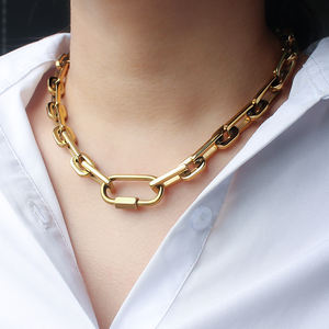 트렌디 한 기하학적 디자인 두꺼운 링크 체인 목걸이 초커 큰 카라비너 잠금 걸쇠 버클 펜던트 청키 목걸이 니켈 무료 - Product Image 6