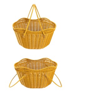 Household Luxury PP Rattan Woven Oval Portable <b>Foldable</b> Moisture-Proof Hand-Held Shopping <b>Basket</b> Fruit Vegetables - Product Image 1