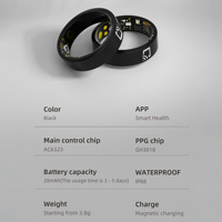 Anillo Inteligente BR17 con NFC, Monitor de Salud, Frecuencia Cardíaca, Presión Arterial, Monitor de Sueño, Resistente al Agua IP68, Control por Aplicación con IA para Hombres y Mujeres