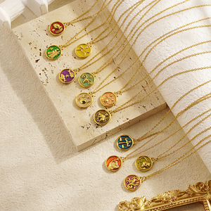Collares redondos <span class=keywords><strong>de</strong></span> 12 Constelaciones <span class=keywords><strong>de</strong></span> esmalte colorido <span class=keywords><strong>de</strong></span> la <span class=keywords><strong>suerte</strong></span> <span class=keywords><strong>para</strong></span> regalo <span class=keywords><strong>de</strong></span> cumpleaños collares <span class=keywords><strong>de</strong></span> signo del zodiaco <span class=keywords><strong>de</strong></span> acero inoxidable - Product Image 2