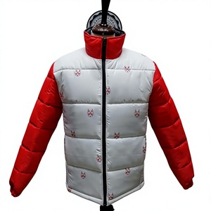 Chaqueta Acolchada de Invierno ORCAFITS, Estilo Moderno, Color Rojo y Blanco, con Bordado de Zorro, Cuello Alto y Cierre de Cremallera - Product Image 1