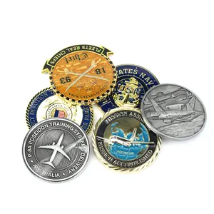 Monete personalizzate a buon mercato all'ingrosso all'ingrosso 3D smaltate in lega di zinco placcate argento Airman Metal Challenge Coins